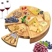 Villux Bamboo Serving Plate, Serving Plates, Wooden BBQ Board, Serving Board, Cheese Plate, Charcuterie Board, Cheese Knife Set, Cheese Board Wood