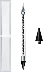 NMKL38 Dual Ended Wax Nail Rhinestones Picker Pencil Nail Art Design Dotting Pen Crystal Diamond Acrylic Handle Manicure Gem Pick Up Applicator Tool with Storage Case Black