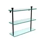 Allied Brass Bathroom Shelf 15" x 16" x 5" 3-Tier-Shelve Clear Glass Matte Black