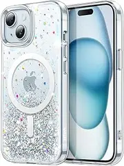 JETech Glitter Case for iPhone 15 6.1-Inch Compatible with MagSafe, Clear Cute Bling Sparkle for Women and Girls, Shiny Shockproof Magnetic Sparkly Phone Cover (Clear)