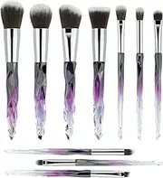 Premium Makeup Brush Set, 10pcs Complete Synthetic Kabuki Eye Shadow Concealer Make Up Brushes Beautiful Crystal Handle (Purple)
