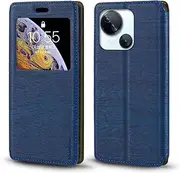 [Shantime] Viewable Window Leather Flip Case Compatible with Tecno Spark 10 5G, Elegant Design Clear Display Invisible Magnetic Cover and Card Slot(Blue)