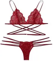 [Frediuo] Women's Red Lace Two-Piece Swimsuit Set - XL Size