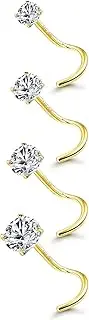 [Jstyle] 4 Pcs 14K Gold Filled Nose Studs 20G Stainless Steel Stud Nose Ring 1.5-3mm Round CZ Simulated Diamond L Bend Nose Stud Hypoallergenic Nose Piercing