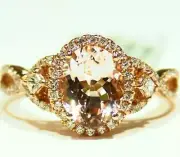 2.25CT 14K Gold Natural Morganite White Diamond Vintage Halo Engagement Ring