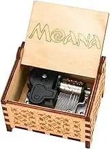 Moana Music Box 18 Note Windup Clockwork Mechanism Engraved Wood Music Box for Kids,Play How Far I'll Go,Brown