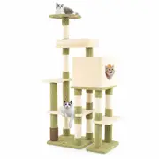 Costway 155cm Cat Tree Tower Cando House 5-Layer Scratching Post Climbing Frame Indoor Green