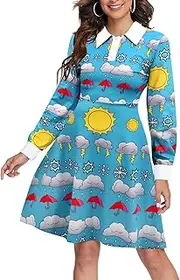 [Laqeyko] Women Long Sleeve Peter Pan Collar Fit and Flare A Line Skater Halloween Dress