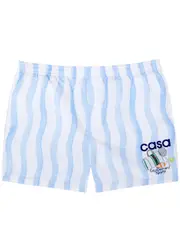 Casablanca Striped Logo-print Shell Swim Shorts - Blue S