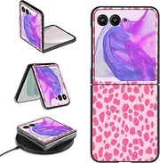 for Motorola Moto Razr 2024 Phone Case for Moto Razr 50 Case for Women Men Slim Hard PC Thin Lightweight Wireless Charging Shookproof Protection Flip Cover Case for Moto Razr 2024,Pink Leopard Print