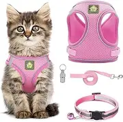 Cat Harness and Lead Set, Adjustable Escape Proof Vest, Soft Cat Collar Mesh Vest with Reflective Strips and Anti-Lost Pendant for Cat Kitten Puppy Small Pets Walking Outdoor Activity