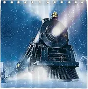 Seasonwood Winter Christmas Night Train Shower Curtain Set with 12 Hooks Wonderland Railway Polar Express Retro Bathroom Bathtubs Decor Waterproof with Washable Durable Polyester Fabric 72"x72"