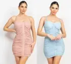 Women's Bodycon Cami Mini Dress Hook & Eye Ruched Underwired Bra Cups Tank Top