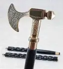 Antique Finish Viking Axe Head Handle Cane Black Victorian Wooden Walking Stick