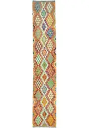 Multicolored Reversible Kilim Oriental Runner Rug Geometric Style Carpet 3X13 ft