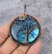 Tree Of Life Wire Wrapped Copper Pendant Natural Blue Fire Labradorite Pendant