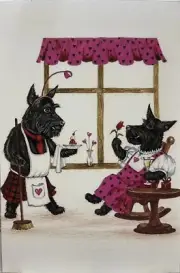 4X6 Postcard Ryta Print Of Painting Valentines Day Scottish Terrier Dog Folk Art