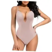 Women's Low Back Shapewear Tummy Control Deep V Neck Backless X-Large Pink
