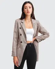 [Belle & Bloom] Too Cool For Work Plaid Blazer - Brown