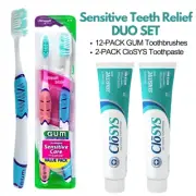 GUM Sensitive Care Toothbrush Full 516 and CloSYS Fluoride Toothpaste Bundle SET