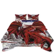 Inferno Red Dragon Drawing in the Mountains Coverlet
