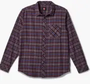 New Quicksilver Men's Classic Fit Legends Flannel Shirt Wine Blue Gray Plaid XL