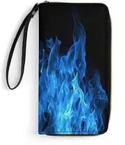 [BFGWK] Large Wallet Novelty Blue Flame Printing Long Wallet With Zipper Leather Wallet Suitable For Both Men And Women, style, 19.7x10.5cm, Style, 19.7x10.5cm, 现代