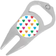 Hearts on White Golf Ball Marker Divot Repair Tool Bottle Opener