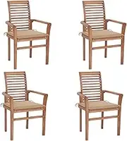 Dining Chairs 4 pcs with Beige Cushions Solid Teak Wood,Outdoor Chairs 30.7KG-3062625
