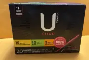 U by Kotex, Click. Multipak, 15 Regular & 15 Super. Tampons NIB Fast Shipping