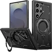 [rojarou] for Samsung S25 Ultra Case,Samsung Galaxy S25 Ultra Case[360° Rotate Ring Kickstand][Compatible with MagSafe][Military Grade Protective] Anti-Scratch Shockproof Phone Case for S25 Ultra,Black