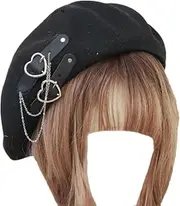 [Brexiamin] Women Teens Breathable Gothic Lolita Beret Hat Goth Black Beret Newsboy Cap Artist Beanie Hat