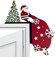 Christmas Door Corner Frame Decorations, Retro Metal Door Topper Wall Decor, Hand Painted Door Topper Holiday Ornament Favors for Indoor Home Room Entry