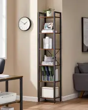 Small 6-Tier Industrial Bookshelf Rustic Brown Black