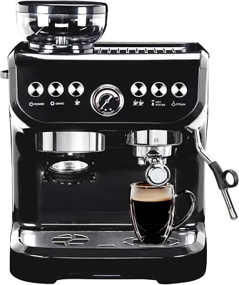 Espresso Machine 15 Bar, Coffee Maker with Milk Frother Steam Wand, Built-In Bea