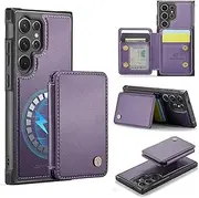 [ELEPIK] for Samsung Galaxy S23 Ultra Case, Removable Magnetic Wallet Case with Card Holder, Kickstand, [Compatible with MagSafe][RFID Blocking] with Wireless Charging for Galaxy S23 Ultra Case, Purple