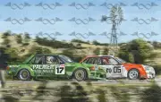 1984 Bathurst Ford XE Falcon vs Holden VK Commodore flag/banner Johnson vs Brock