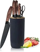 Kitchen Knife Set 6-Piece Professional Stainless Steel Knife Set & Block (Black)