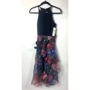 Eliza J Floral Organza High Low Belted Dress Gown Garden Party 4 Petite Wedding