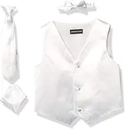 [AXNY] 4 Piece Formal Vest Set Combo with Tuxedo Vest, Tie, Bow Tie, and Handkerchief