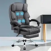 ALFORDSON Ergonomic Massage Office Chair 150° Recline with Footrest,Gaming Executive Computer Racer Chair with Adjustable Height,Fabric Home Office Chair with Back Support,180kg Max, Fabric Grey