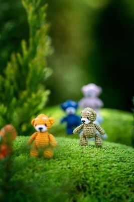 Micro crochet miniature Green teddy bear: tiny miniature dollhouse animals