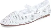 [mazeskin] Womens Mesh Memory Foam Ballet Flats Square Toe Shoes Ladies Comfortable Buckle Strap Ballerina Shoes with Rhinestone