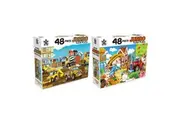 2pc Puzzle Master Jumbo Floor Puzzle Construction Site and Feeding Time Set