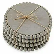 Mud Pie Gray Beaded Mango Wood Drink Coaster Set of 4 Diameter 4.75"