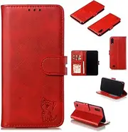 [NH] Case Samsung Galaxy A10/M10 Leather Case, Luxury Leather Wallet Flip Cover [with Screen Protector] with Viewing Stand and Card Slots Shockproof Cover, for Samsung Galaxy A10/M10 - Red