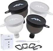 Protein Powder Funnel Set - Sleek Water Bottle Funnel for Supplement With Cleaning Brush & Carabiners - No-Mess, Portable Container to Go for Workout, Fitness, Travel - 4 Pack