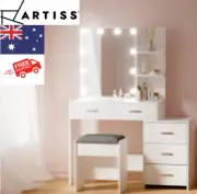 Artiss LED Vanity Dressing Table set 10 light bulbs draws and shelves with stool