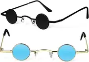 [AKOOSY] 2Pcs Punk Round Sunglasses for Men Women Retro Eyewear with Metal Frame Stylish Party Sunglasses Small for Daily Wear and Special Occasions