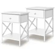 ALFORDSON Set of 2 Bedside Table - Coye Industrial Nightstand (White)